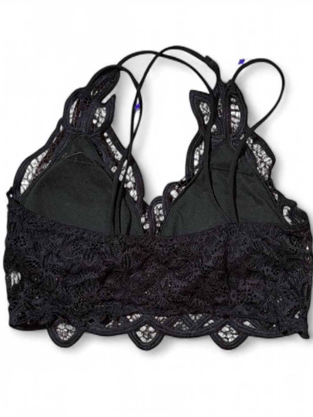 Black Lace Crochet Bralette Strappy Boho Festival Fairycore Top - Picture 2 of 2